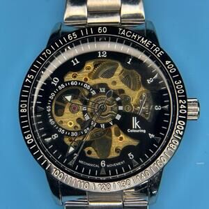 IK Colouring Men's Silver Toned Analog Skeleton Watch Self Winding Automatic